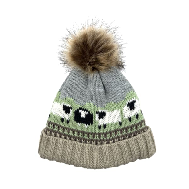 Sheep knit Bobble Hat - Pebble