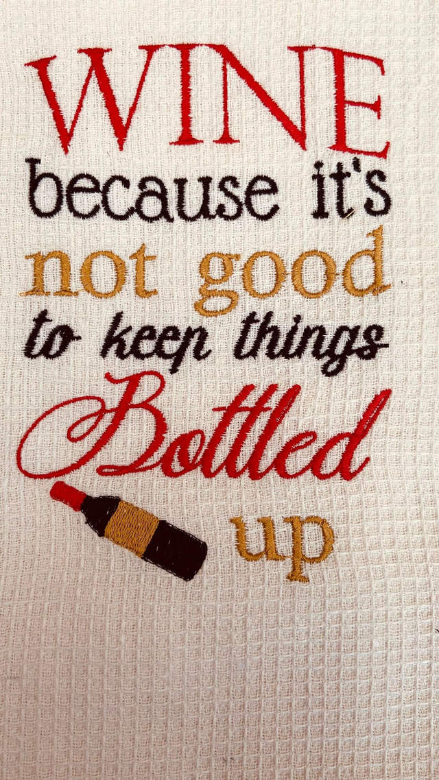 Embroidered Tea Towel - Wine sayings - 6 different designs to choose from
