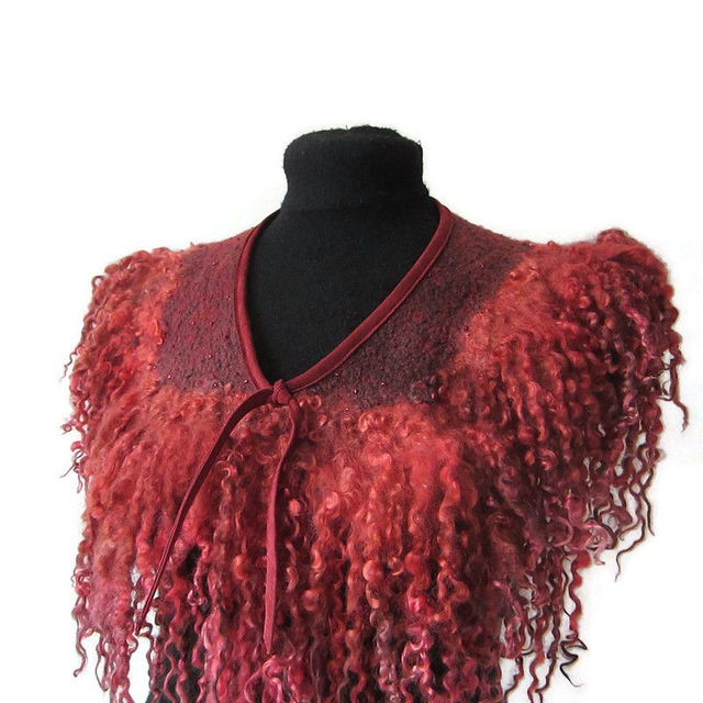 Colletto da donna in lana infeltrita feltro fatto a mano OOAK Collare rosso caldo e morbido