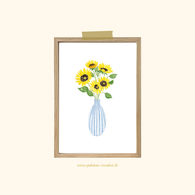 Affiche aquarelle A4 - VASE TOUNESOLS