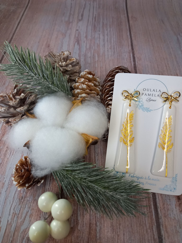fleur de neige boucles d&#039;oreilles motif feuille