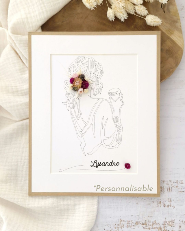 Cadre fleuri - grand modèle - Illustration Maïa - Personnalisable 