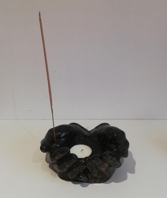 Support 4 éléments en sable noir et fleurs séchées