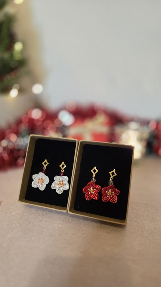 Boucles d'oreilles fleuries - White Christmas
