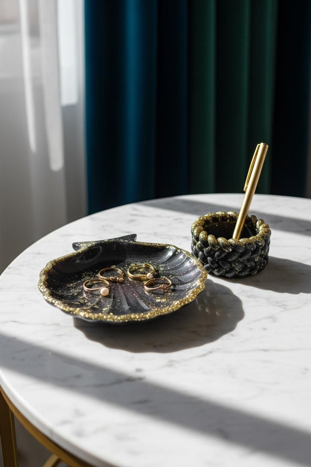 Porte bijoux Coquillage &amp; Bougeoir Cordon- Collection Champagne nocturne