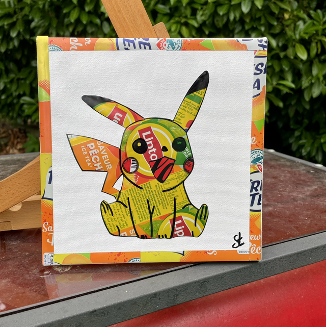 Tableau Pikachu 20x20 cm réalisé avec des canettes recyclées 