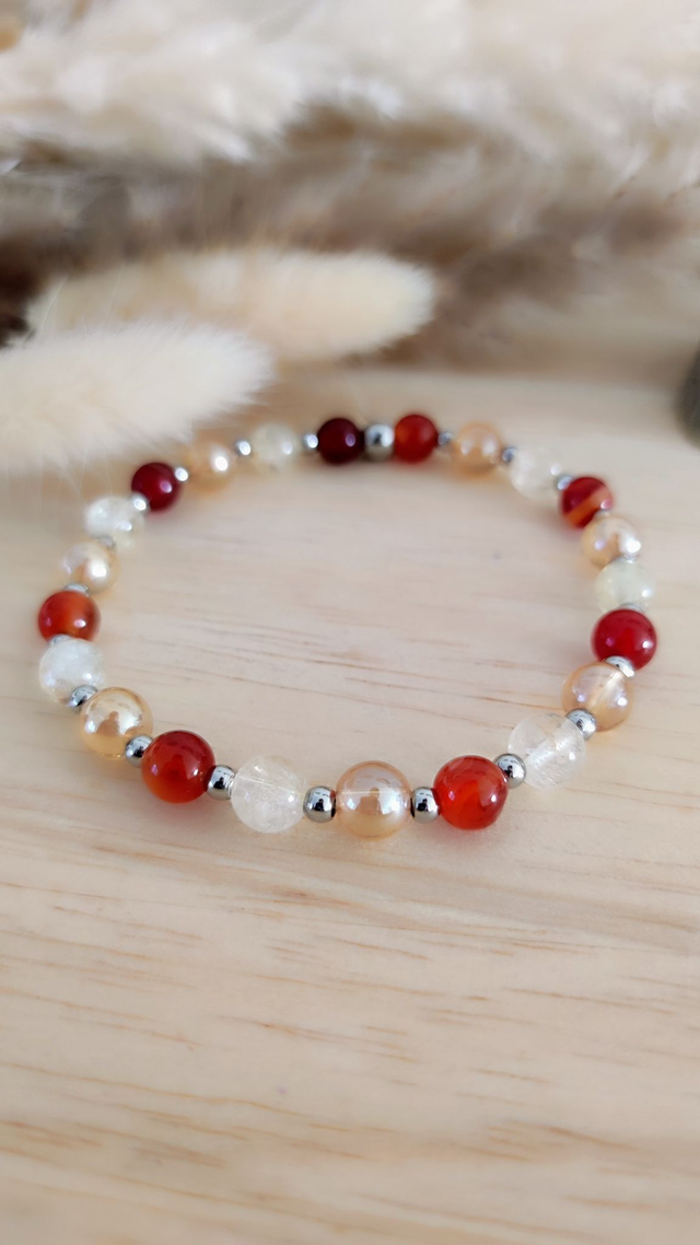 Bracelet "Confiance en soi" Cornaline, Citrine et Quartz Aura
