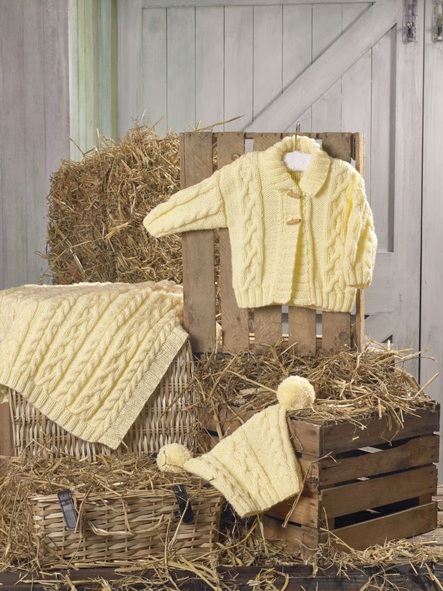 JB788 Baby Aran Coat, Hat and Blanket Pattern