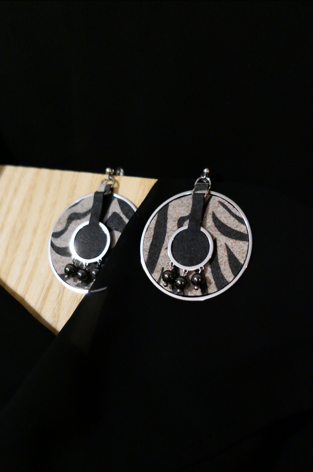 Grand Cercle Python - boucles d'oreilles tissu et hématite 