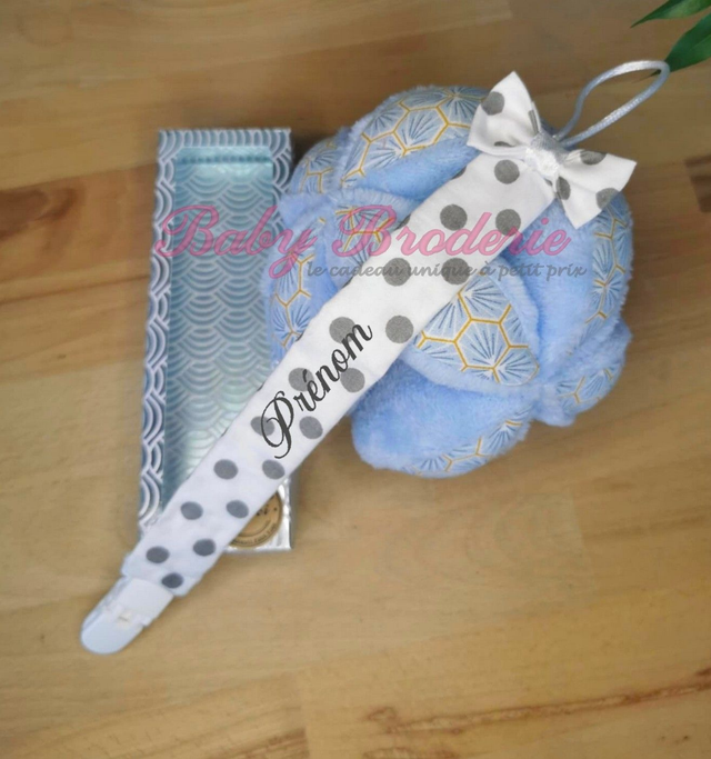 Attanche Tétine Blanche à pois gris 