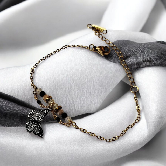 Bracelet acier inoxydable noir beige et doré