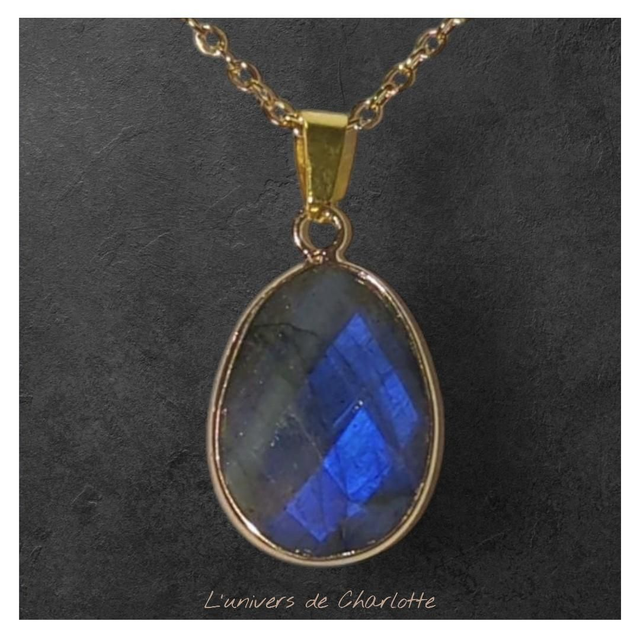 Pendentif &quot;Labradorite&quot; sur chaîne PN-502