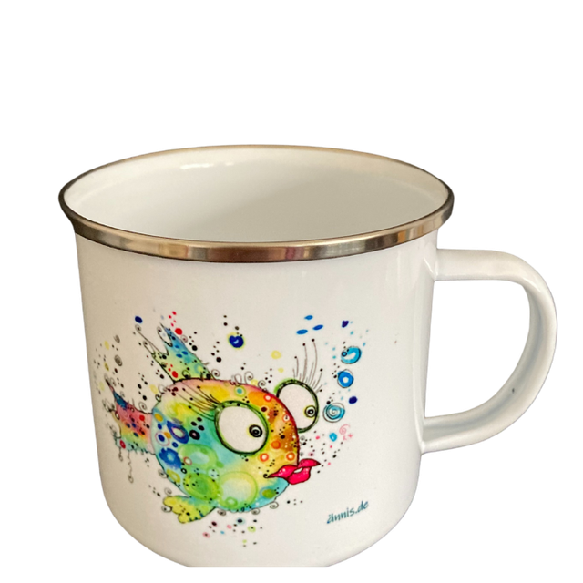 Emailletasse "Kugelfischdame"