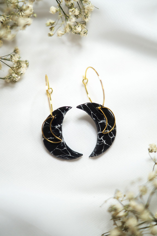 Coloris marbre noir - Boucles Demi-Lune