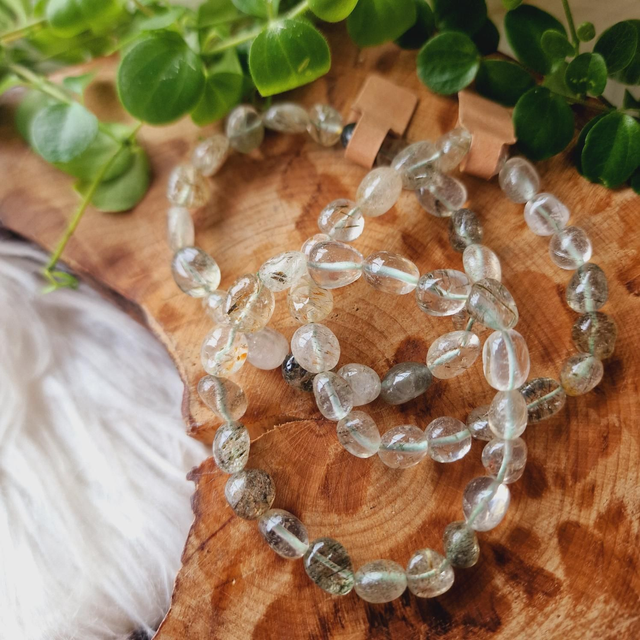 Green Rutile Pebble Shaped Beaded Bracelet 