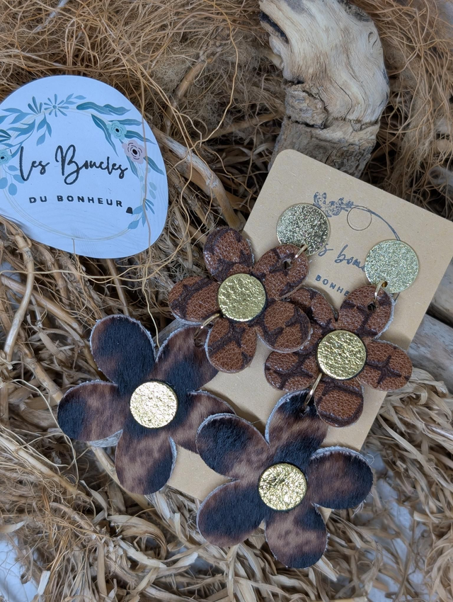 Boucles d&#039;oreilles Marguerite bronze léopard m1060