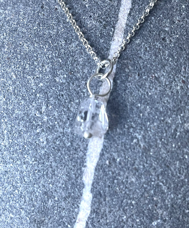 April - Herkimer diamond birthstone necklace - raw &amp; threaded with sterling silver
