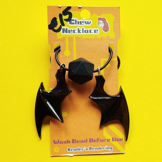 Black Batwing and Chew Bead - Chew Necklace  [NL-STM-BAT-BLK]