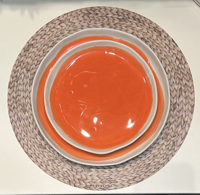 Assiette corail/bleu