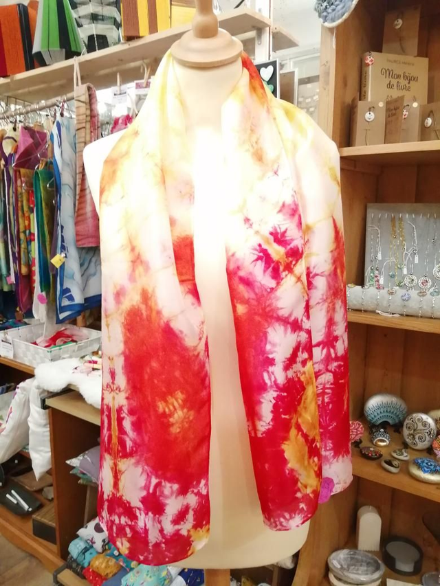 Etole de soie "Fourchette" jaune et rouge