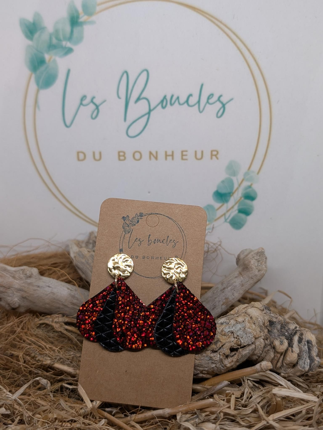 Boucles d&#039;oreilles Bella rouge noir pa017