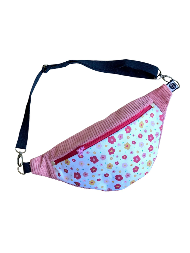 Sac Banane velours côtelé  - FLEURS - rose