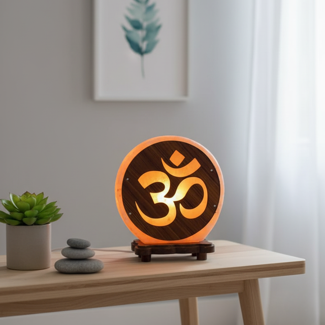 Lampe de Sel d'Himalaya rose à frame - Om