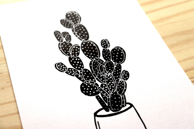 Linogravure A5 Cactus Opuntia