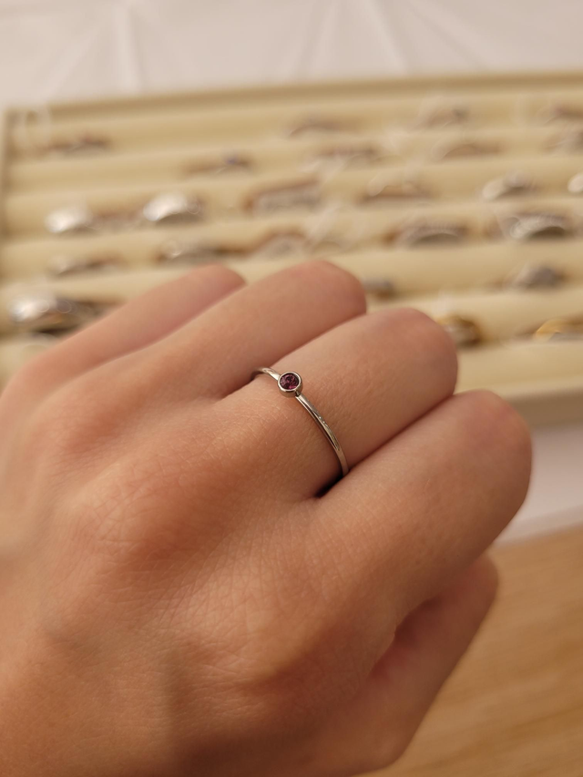 Stainless steel birthstone ring - February - Size L - SL-025