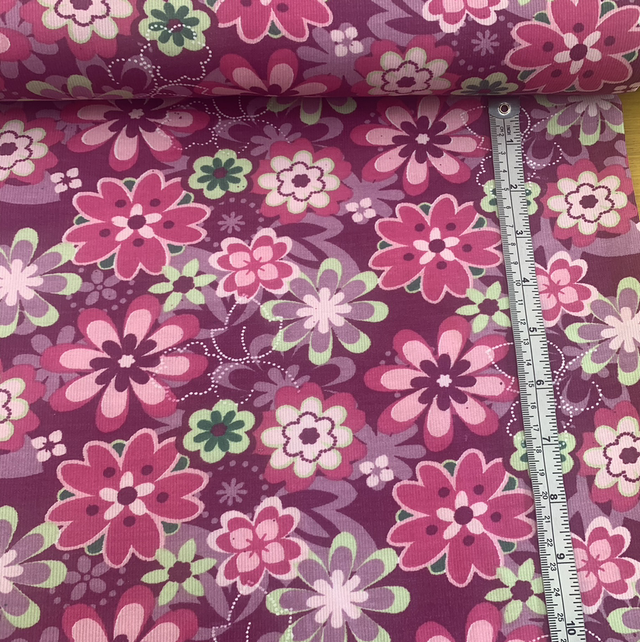 Deep pink retro flower needlecord