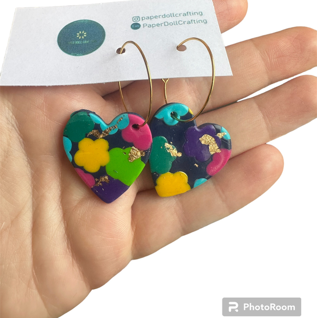 Multi Colour Heart Polymer Clay Earring