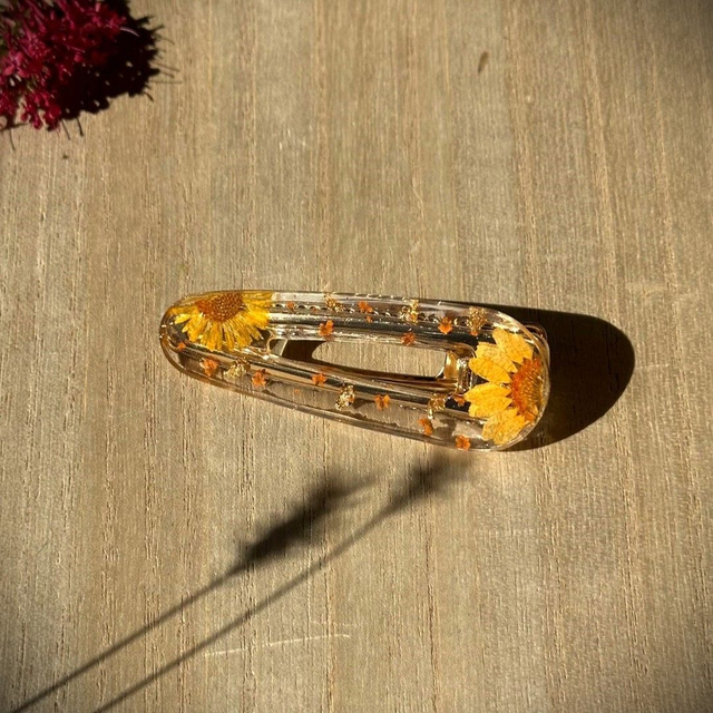 Barrette à cheveux - Jaune et or (arrondie)