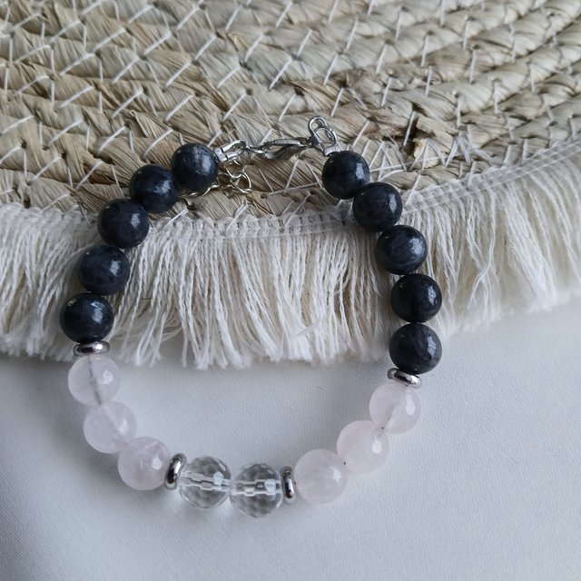 Dames armband Labradoriet en Rozenkwarts "Liefde en Genezing" (1.024)
