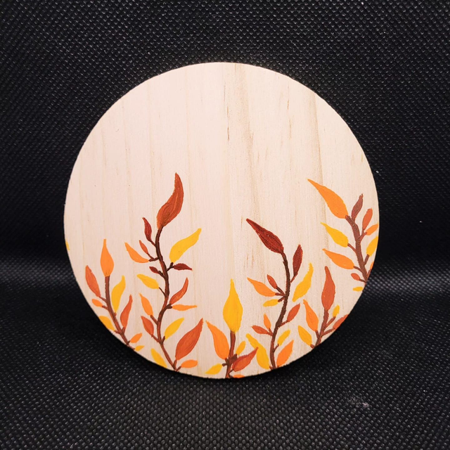 Dessous de verre en bois au motif "feuillage d'automne"