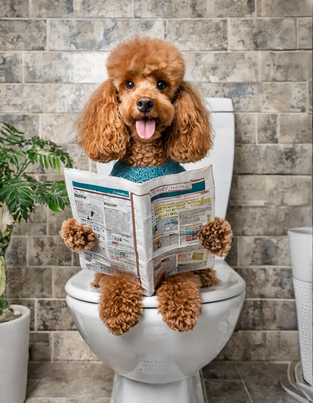 Poodle on the Toilet Framed Canvas