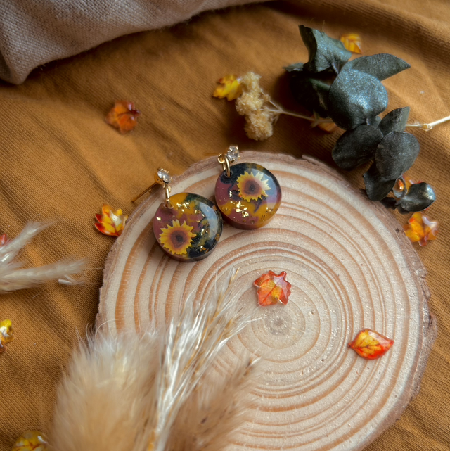 Autumn Sunflower Cubic Zirconia Studs