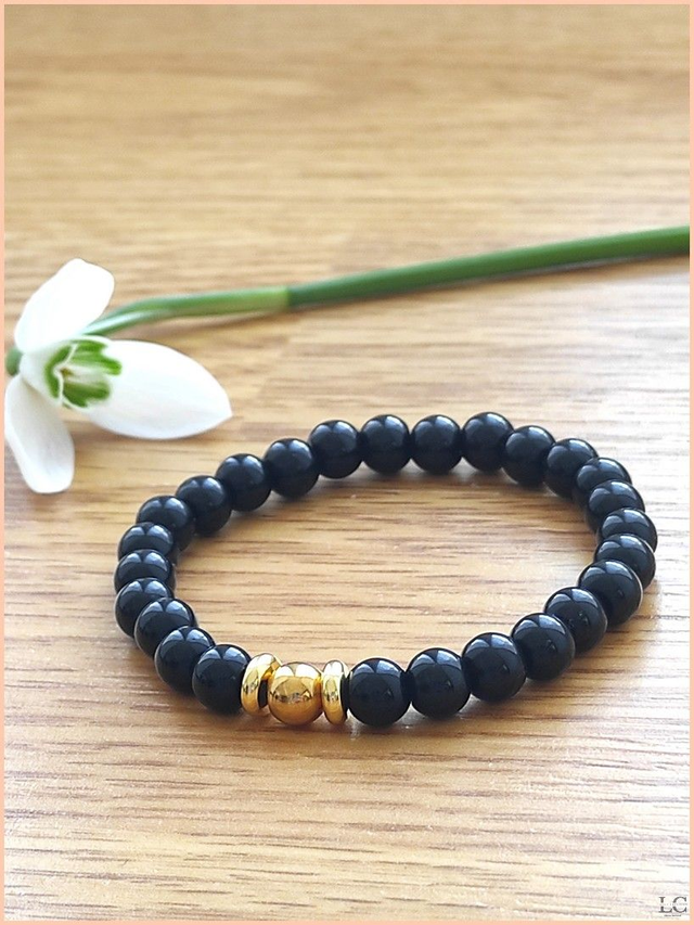 Bracelet Beryle - Agate noire 6mm