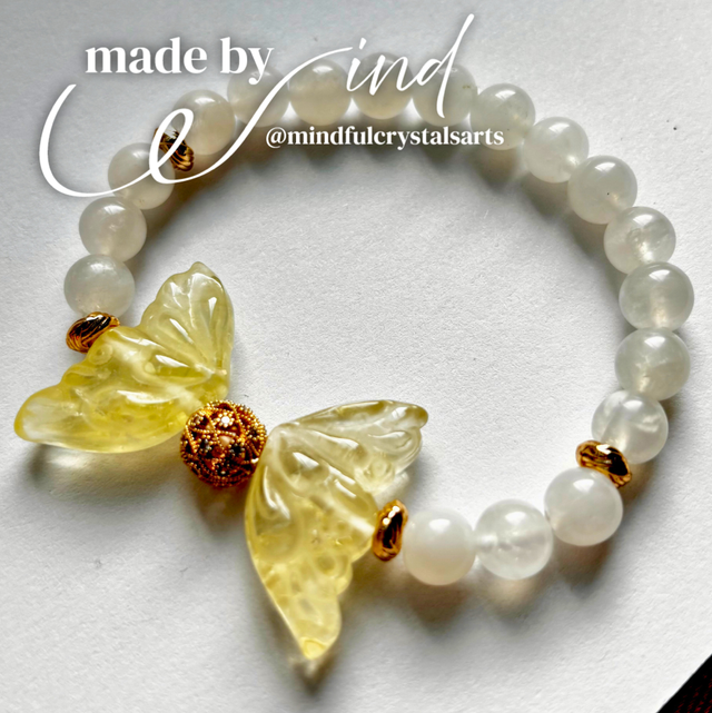 Made by Wind Series: Crystal Butterfly Bracelet : Citrine d Moonstone