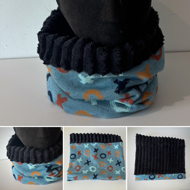 Tour de cou Snood Garçon Dog en 5-12 ans ou 2-5 ans bleu et jaune