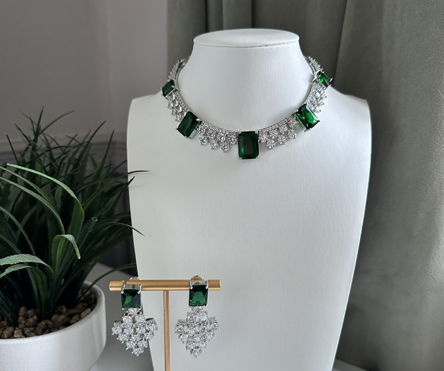 American Diamond Emerald Necklace Set