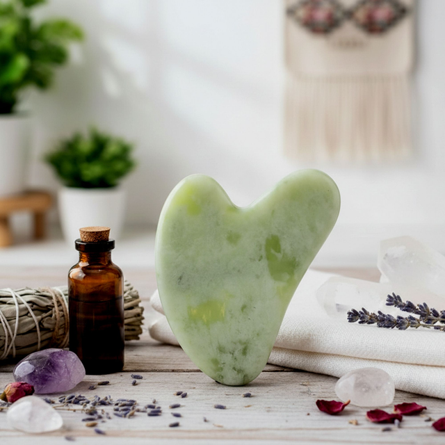 Pietra Gua Sha in Giada Verde Naturale – Strumento Massaggio Viso Effetto Lifting