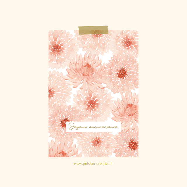 Carte postale aquarelle - Joyeux anniversaire (dahlias) 