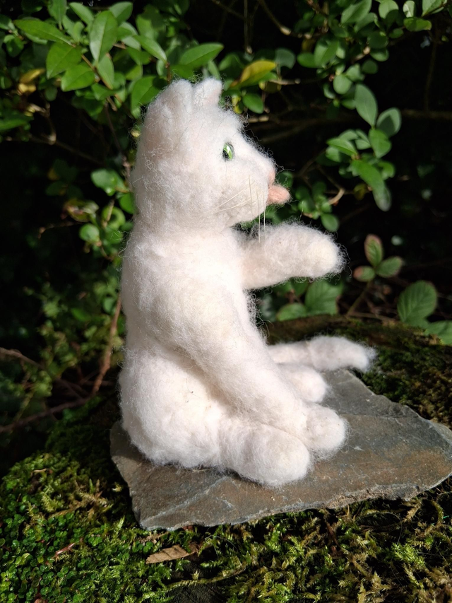 Needle Felt Cat in White: The Wash