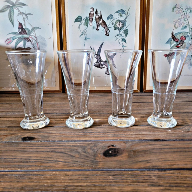 Verres à anisette bistrot vintage, joli liseré gravé (lot de 4)
