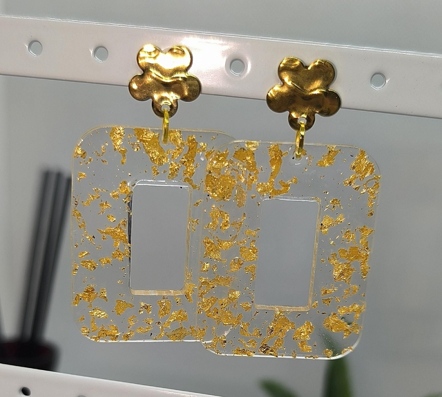 Boucles d'oreilles rectangle (large) feuilles d'or 