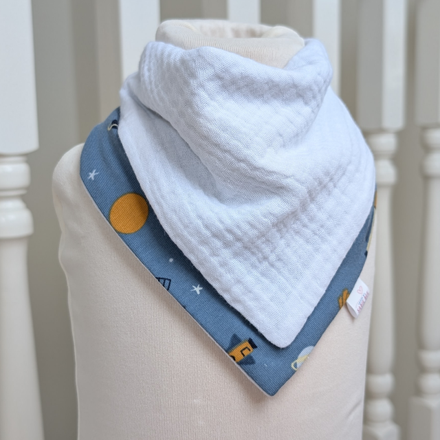Blue Space Rocket Reversible Drool Bib