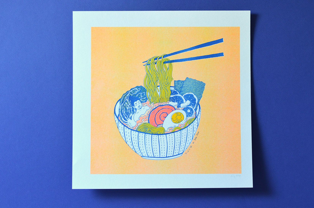 Affiche imprimée en risographie Ramen yu ~30x30cm