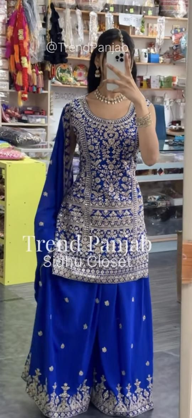 Royal Blue Heavy Embroidered Sharara Suit
