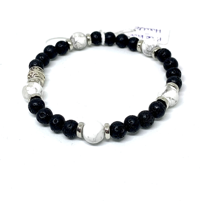 Bracelet Zen : howlite et pierre de lave 