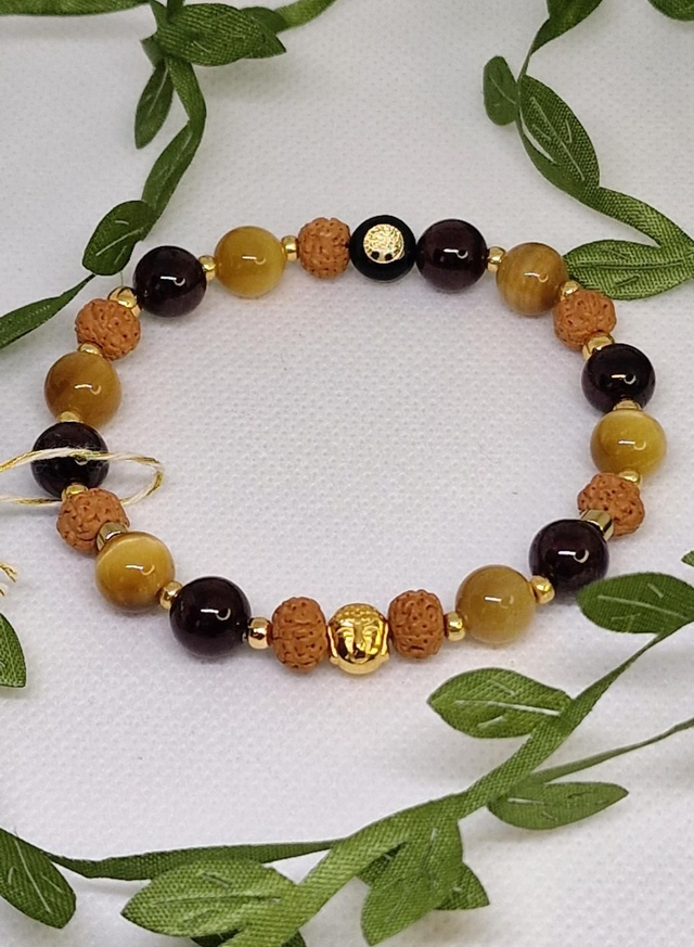 Bracelet Œil de tigre doré, Grenat, Œil de Rudra  en 0,8 cm 